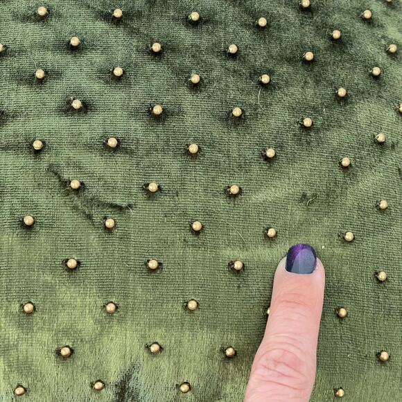 Pier 1 Green Velvet Throw Pillow Gold Beads Jingle Bell on Border Edge READ - Picture 9 of 14